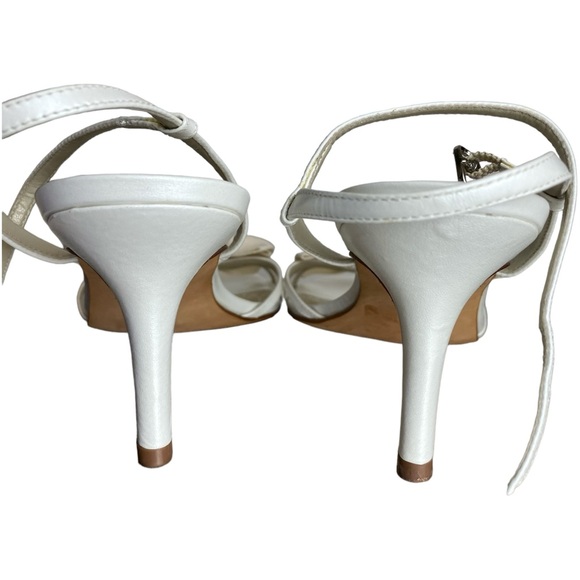 ANN TAYLOR ☆ Ivory Leather Ankle Strap Slingback Pumps ☆ Rosette Bow - Picture 5 of 6